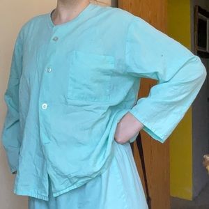 Teal blue vintage pajama set - elastic waistband